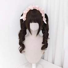 1 Pc Lolita'S Long Curly Hair Sweet Soft Girl JK Wig Set Imitation Real Wig Set Cosplay Wig - màu đen - Xem 1
