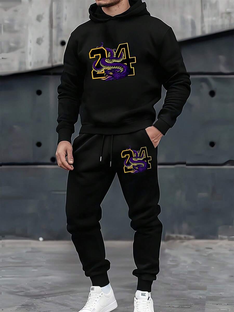 24 Dragon Mens Black Hoodie Tracksuit Set For Casual Streetwear Fitness And Loungewear - Đen 25 - Xem 1