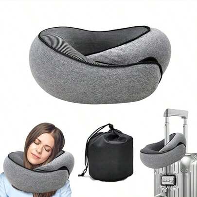 Airplane Travel Snail Pillow With Storage Bag, Memory Foam Neck Pillow, Comfortable And Breathable Cover, 360° Support Foldable Pillow, Suitable For Sleep, Car, Airplane Travel Pillow, Nap Neck And Neck Protection Pillow Essential (Gray, Black)