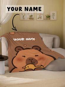 1pc Customizable Text Home Blanket, Capybara Pattern, Suitable For Girls, Boys, Adults, Baby Blanket, Personalized Blanket, Personalized Baby Blanket, Newborn Blanket, Perfect For Mother's Day, Birthday, Children's Day, Graduation, Christmas, Halloween - Multicolor - View 7