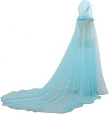 Vestido de novia con capucha de tul para mujer, con capa de elfo, con tren largo - Verde - Ver 13