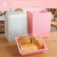 48pcs Pink Oil-Proof Paper Cake Slice Boxes With Clear Lids - 4.72inch Food-Dessert Containers For Bakery, Macarons, Cookies, Charcuterie, Treat Boxes Dessert Boxes For Class Birthday Wedding Party Mother's Day Gift, Gift Box - Pink - View 9