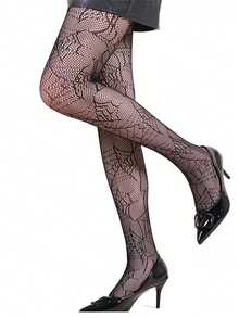 1 Pair Women's Halloween Spider Web Fishnet Thigh High Stockings, Party & Costume Wear - Black - View 5
