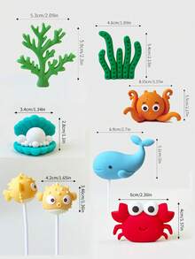 1 件海洋蛋糕装饰，海洋世界主题装饰，章鱼、刺猬、鲨鱼、鲸鱼、海藻、螃蟹、珊瑚装饰配件，婴儿洗礼生日蛋糕装饰 - 彩色 - 查看 7