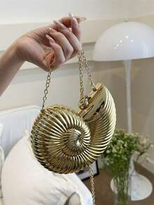 #金贝壳包#爆红！金属质感晚宴包惊艳小众时尚 - 金色 - 查看 7