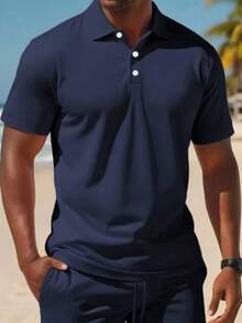 Men's Polo Shirt And Shorts Set Breathable Casual Summer Beach - Navy Blue - View 4