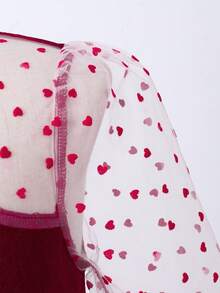 Girls' Velvet Patchwork Mesh Collar Elegant Fishtail Dress, Suitable For Spring & Autumn