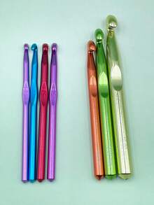 7pcs Jumbo Crochet Hook Set - Oxidized Aluminum Material, Suitable For Bulky Knitting, Great For Blanket & Rug Crochet, Random Color Hooks, Sizes 6.5mm, 7.0mm, 8.0mm, 9.0mm, 10.0mm, 12.0mm, 15.0mm - Multicolor - View 2