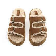 lunryet Women's Fluffy Faux Fur Slippers Comfy Open Toe Two Adjustable Band Slides With Fleece Lining And Rubber Sole Home Shoes PLUSH-1 - Lạc đà - Xem 10