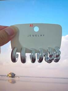 2-18-24 件简约水滴形耳环套装，适合女士，轻质 CCB 材质珠宝，适合日常佩戴或休闲搭配 - 銀色 - 查看 10