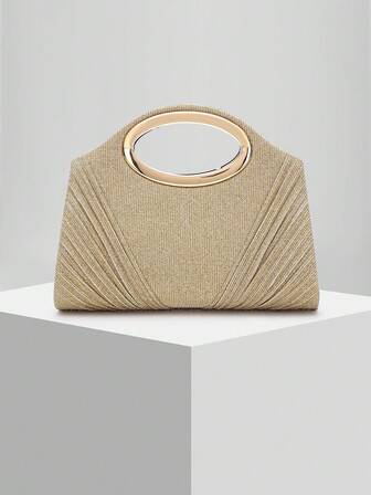 新款女士圆形褶皱闪亮晚装手拿包，高端正式婚礼手拿包，婚礼季适用