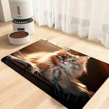 1pc Cute Cat Easy Care Pet Placemat, Cat Bowl Mat, Diatomite Mat, Cat Dog Feeding & Care Supplies