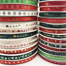 5yards 10mm Christmas Ribbon Printed Christmas Polyester Ribbon For Handmade Design Christmas Decoration Gift Packing
