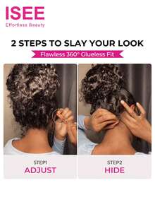 ISEE Hair Hidden Strap Water Wave Invisi-Drawstring Flexible Fit 360 Lace Frontal Glueless Wig Human Hair Pre Plucked Pre Bleached 180% Density Wet And Wavy 360 Full Lace Front Wigs 14-28 Inch