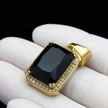 18-36"MEN Stainless Steel 3mm Silver/Gold Plated Box Chain Rhinestone Pendant - 金色+黑色寶石 - 查看 2