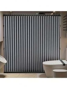 Modern Foldable Shower Curtain - Wet/Dry Separation, Polyester Material, Striped Design With Hooks And Storage Strap, Suitable For Home And Hotel Use All Year Round Bathroom Decor, Shower Curtain, Multifunctional Partition, Modern Style, Easy Maintenance (Folding Rod Not Included)Christmas Decor