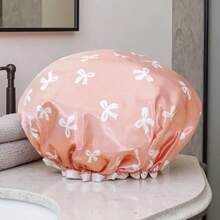 1pc Waterproof Double-Layer Bow Shower Cap, Elastic Bathing Cap, Adult Kitchen Oil-Proof Cap, Bathroom Hair Drying, Adjustable Elastic, Suitable For Face Washing, Hair Drying, Makeup, Cooking, Shampooing, 1pc Home Bathroom Decor, Autumn Decor, Back To School