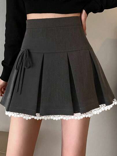 2025春夏女士蕾丝拼布下摆优雅半身裙