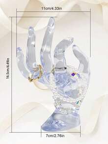 1 pieza Organizador de joyas con forma de mano transparente/rosa, soporte para exhibir anillos y collares - transparente - Ver 7