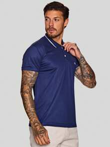 MEN'S POLO COLLAR SHIRT CASUAL BUTTON SLIM T-SHIRT PROMOTION - Navy Blue - View 4