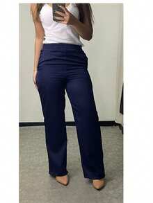 Calça Pantalona Feminina com BolsO - Azul Marinho - Visão 8