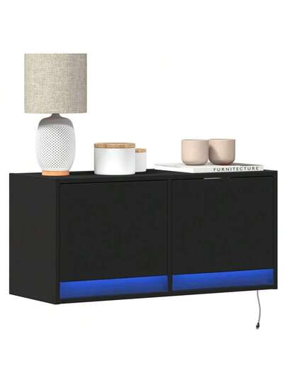 VidaXL TV Wand Unit LED Lighting 80x31x35 Cm Zwart