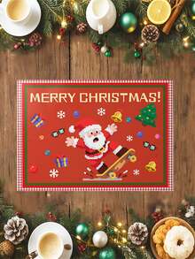 Christmas Themed Placemat With Christmas Hat Cutlery Rack, Featuring Santa Claus Printed On The Placemat, Creating A Festive Atmosphere, Mini Non-Woven Fabric Santa Claus Silverware Holders, Lollipop & Wine Bottle Toppers Decor, Dinner Table Decor For Christmas Party, Thanksgiving, And Other Festive,Easy To Clean, Durable And Wear-Resistant,Reusable, The Best Decoration For Christmas, Christmas Gift, Christmas Home