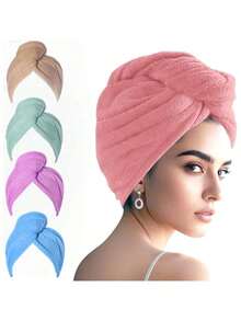 1 pieza Gorro/toalla de pelo suave, absorbente y cálido de estilo casual premium, adecuado para baño, natación, baño, piscina, todo el año. Toalla de pelo de doble capa, súper absorbente y de secado rápido. Gorro de ducha de felpa coral de unicolor para mujeres. Toallas de ducha para salón de belleza, hotel, deportes, artículos esenciales para el hogar, toalla, cuidado de la piel