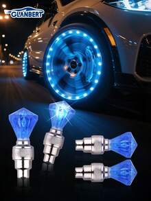 GLANBERT 4 piezas Luz decorativa de cabeza de gema para válvula de neumático de coche, luz de ambiente para válvula de neumático de motocicleta y bicicleta