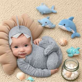 Set di 2 pezzi per neonato, pigiama con piedini a tema squalo e cappellino, set costume per servizio fotografico, regalo per festa di nascità/1° compleanno, abbigliamento per neonato maschio, abbigliamento per neonato, outfit per servizio fotografico neonato