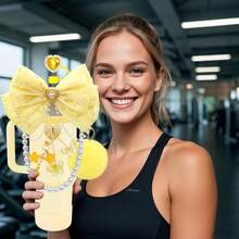 QY Bling Cup Accessories For 40/30/20 Oz Tumbler With Handle Including Glitter Bow Straw Topper, Heart Straw Cover, Pearl Water Bottle Handle Strap, Boot, Pom-Pom, Keychain Charms(Yellow) 2216 - 黃色 - 查看 4