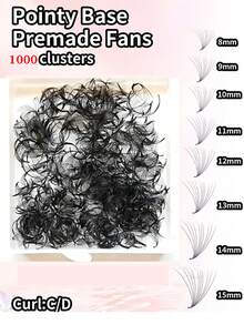 1000 Fans Per Box Premade Fan Pointy Base 10D 8-15mm Length C / D Curl 0.05mm / 0.07mm Thickness Soft And Natural Grafting Handmade False Eyelashes Easy To Use And Save Time