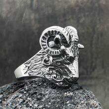 1pc US Size European & American Hot-Selling Stainless Steel Ram Head Ring, Suitable For Halloween, Gift For Dad, Boyfriend, Friends And Colleagues - Ring - View 4