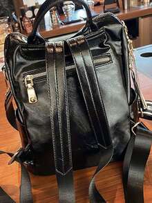 男女通用黑色水晶双肩包，复古图案设计，字母吊坠，奢华大容量双肩包，舒适肩带，可装笔记本电脑，支持手提、双肩背、单肩背、斜挎，适合女士手提包、男士双肩包、情侣双肩包、学生双肩包 - 黑色 - 查看 7