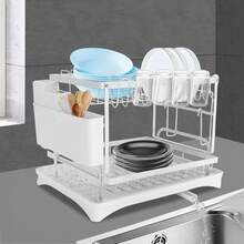 YUNRUX 2 Tier Drainer Rack Drainer Dish Drainer Rack 360° Rotation - White - View 7