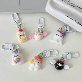 6 件/包全新卡通万圣节精灵钥匙扣，可爱有趣的包包吊坠，情侣和好友礼物，配饰包包配件挂绳带身份证夹汽车配件包包挂饰