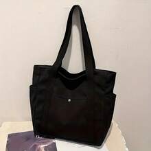 1 Piece, Large Capacity, Durable, Spacious, Commuting, Zipper Closure, Canvas Material, College Style, Beige/Black Two-Color, Square, Zipper Closure, Adjustable Shoulder Strap, Commuter Storage, Anti-Theft And Durable, Workplace Commuter Shoulder Bag