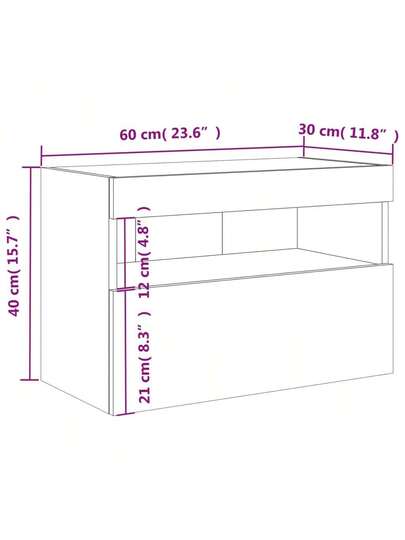 VidaXL TV Wand Unit LED Lighting 60x30x40 Cm Concrete Grijs view 2