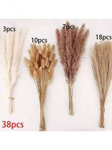 38/50/80/100/110pcs Natural Premium Pampas Grass Decor - Dried Rattan Flowers For Home, Wedding, Event & Festive Season Decorations (Christmas, Halloween, Easter, Thanksgiving)