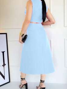 Cropped Set And Midi Skirt Elegant Tailoring - 淺藍色 - 查看 2