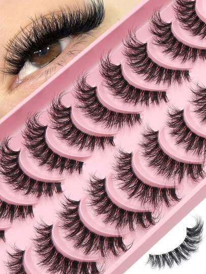 10 paires de faux cils épais pour les yeux de chat, faux cils naturellement recourbés. Accessoires de maquillage essentiels pour les voyages