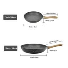 ABKOK 1pc/2pcs/3pcs Cookware Set, Thick Bottom Non-Stick Coating, Wooden Handle, Easy To Clean, Suitable For Various Stoves And Kitchen Cooking, Note The Size, Choose Set Or Single Pan