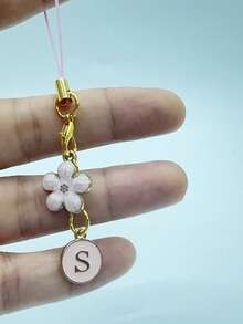 1pc Metallic Heart & Alphabet Letter A-Z Charm Phone Pendant - Black - View 61