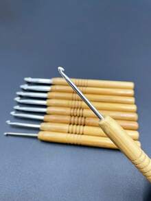 9pcs/Set Carbonized Bamboo Handle Crochet Hooks, Sweater Knitting Needles, Round Shank Hooks, Dreadlock Extensions Hooks, Oxidized Aluminum Head Weaving Tools, Handmade DIY Knitting Hooks - Multicolor - View 2
