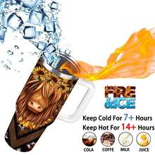 1pc 20oz/40oz Sunflower Cow Print Tumbler With Lid And Straw, Insulated Travel Mug, Gift For Women Men, Ideal For Halloween, Memorial, Christmas, Birthday Gift, Coffee Cup