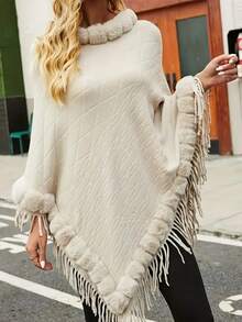 1pc Solid Color Asymmetric/Asymmetrical Fringed Knit Pullover, Suitable For Dates, Holidays, And Everyday Wear, New Autumn/Winter Design