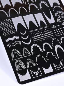 Płytka do stemplowania paznokci z koronkową krawędzią i francuskim wzorem, kokardka ze wstążki, szablon do paznokci, wielokrotnego użytku, szablon do transferu wzorów, narzędzie do zdobienia paznokci w salonie, akcesoria do paznokci DIY