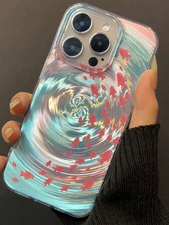 New Holographic Swirl High-End Transparent Painted Anti-Fall Phone Case , Colorful Cartoon Fish Painted Phone Case Compatible With IPhone 15 Pro Max,15 Plus,16 Pro Max, 16 Plus,High-End FashionPhone Case