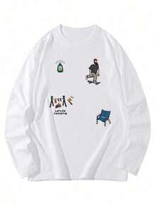 Men's Autumn Letter Print Crew Neck Long Sleeve Casual Graphic T-Shirt - trắng - Xem 3