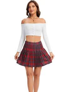 Short Pleated Skirts For Women Cheerleader Uniform High Waist A-Line Mini Skirt - 紅色格子 - 查看 2